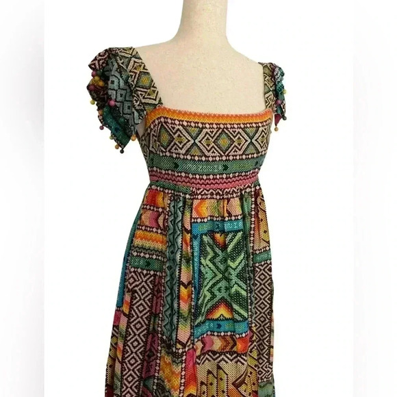 Farm Rio Banana Scarves Multicolor Midi Dress Size XS - Picture 15 of 16